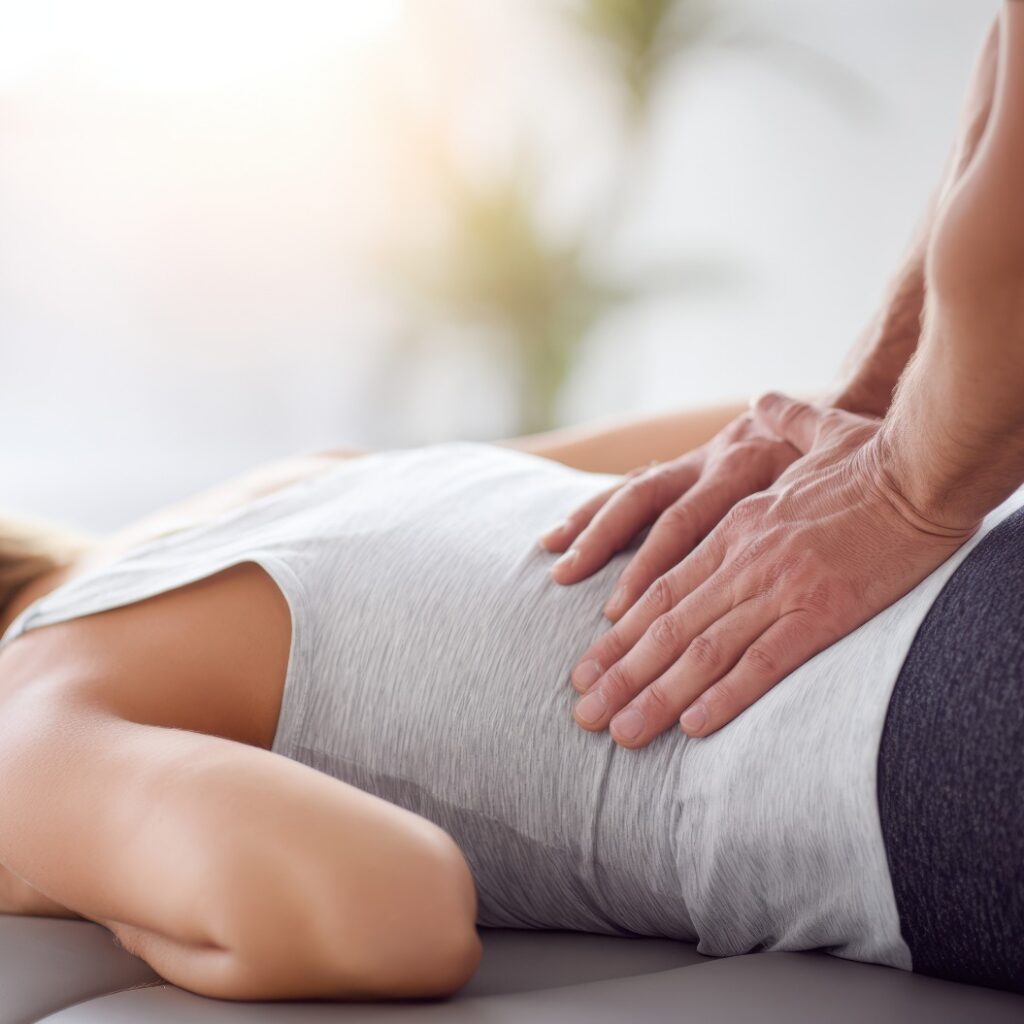 Weibliche Patientin, die eine chiropraktische Rückenbehandlung erhält